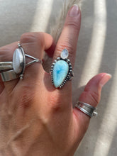 Load image into Gallery viewer, NEW - The Ocean Floor Collection - Larimar and Luna Moonstone Ring size S