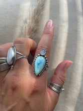 Load image into Gallery viewer, NEW - The Ocean Floor Collection - Larimar and Luna Moonstone Ring size S
