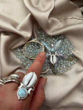 Load image into Gallery viewer, NEW The Larimar and Cowrie Crescent Moon Ring.
