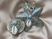 Load image into Gallery viewer, NEW The Larimar and Cowrie Crescent Moon Ring.
