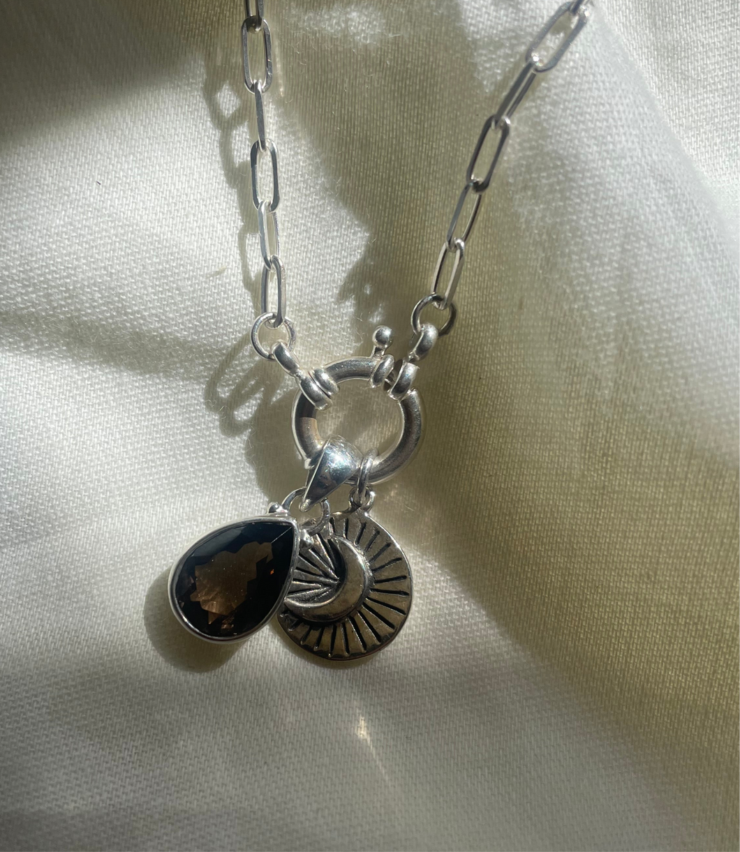 New The Holy Smokes - Smokey Quartz and Crescent Moon Necklace.